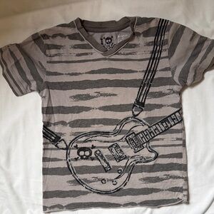 Amy Coe Gray Striped Tee with Black Guitar Graphic